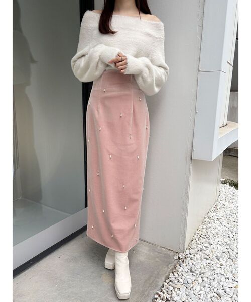 MERCURYDUO（マーキュリーデュオ）の「オフショルミニシャギーニット（ニット/セーター・レディース・グレー/レッド/アイボリー/イエロー・FREE）」の19枚目の写真