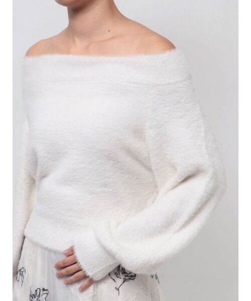 MERCURYDUO（マーキュリーデュオ）の「オフショルミニシャギーニット（ニット/セーター・レディース・グレー/レッド/アイボリー/イエロー・FREE）」の2枚目の写真