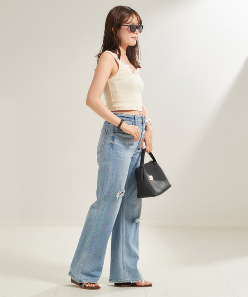 plage（プラージュ）の「FLORE FLORE/フローレフローレ HILLIE CROP タンクトップ（タンクトップ・レディース・ブラック/ホワイト×ホワイト・FREE）」の15枚目の写真
