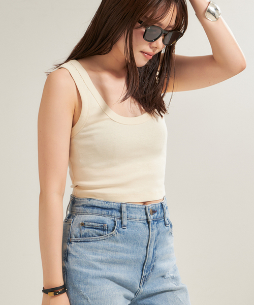 plage（プラージュ）の「FLORE FLORE/フローレフローレ HILLIE CROP タンクトップ（タンクトップ・レディース・ブラック/ホワイト×ホワイト・FREE）」の16枚目の写真