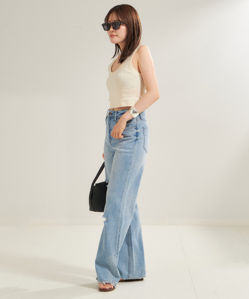plage（プラージュ）の「FLORE FLORE/フローレフローレ HILLIE CROP タンクトップ（タンクトップ・レディース・ブラック/ホワイト×ホワイト・FREE）」の18枚目の写真