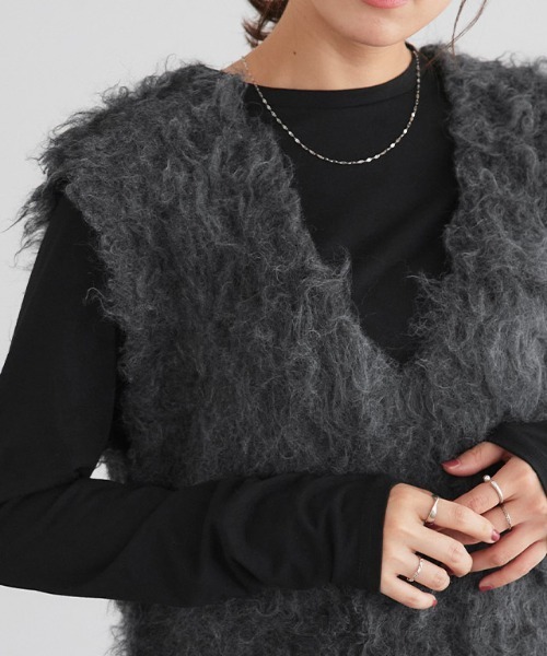 Pierrot（ピエロ）の「起毛Vネックニットベスト（ベスト・レディース・杢グレー/アイボリー/チャコール・L/M）」の22枚目の写真