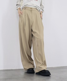 【ZOZO限定】ダブルタックワイドスラックス ロング丈 ワイドパンツ きれいめ 大人カジュアル シンプル モード オフィスカジュアル ブラック 黒 ベージュ ブラウン