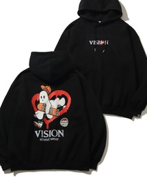 【VISION STREET WEAR/ヴィジョンストリートウェア】裏起毛 フェルトプリント ゴースト プルオーバーパーカー