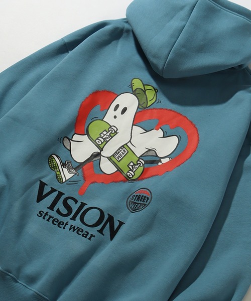 THE MARX RE CREATION(ザマルクスリクリエーション)の「【VISION STREET WEAR/ヴィジョンストリートウェア】裏起毛 フェルトプリント ゴースト プルオーバーパーカー(パーカー・メンズ・ブルーグレー/ブラック/オフホワイト・LL/L/M)」の20枚目の写真