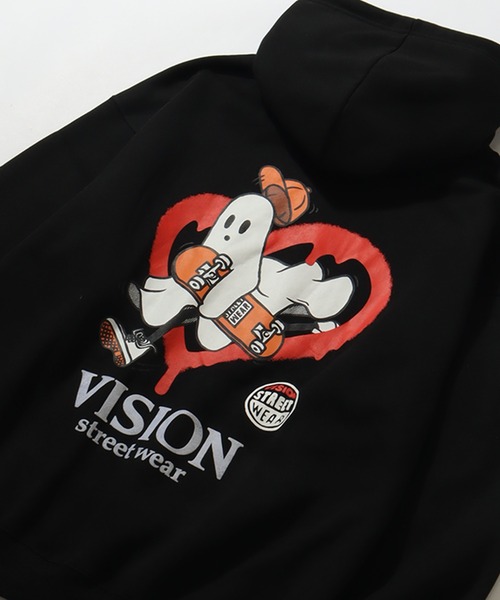 THE MARX RE CREATION(ザマルクスリクリエーション)の「【VISION STREET WEAR/ヴィジョンストリートウェア】裏起毛 フェルトプリント ゴースト プルオーバーパーカー(パーカー・メンズ・ブルーグレー/ブラック/オフホワイト・LL/L/M)」の11枚目の写真