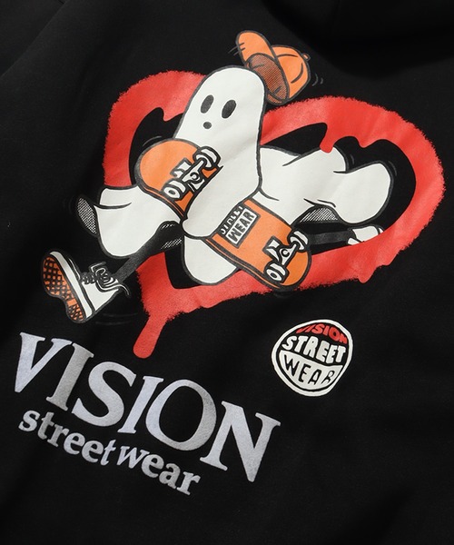 THE MARX RE CREATION(ザマルクスリクリエーション)の「【VISION STREET WEAR/ヴィジョンストリートウェア】裏起毛 フェルトプリント ゴースト プルオーバーパーカー(パーカー・メンズ・ブルーグレー/ブラック/オフホワイト・LL/L/M)」の15枚目の写真