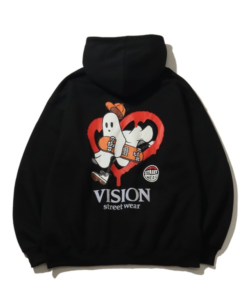 THE MARX RE CREATION(ザマルクスリクリエーション)の「【VISION STREET WEAR/ヴィジョンストリートウェア】裏起毛 フェルトプリント ゴースト プルオーバーパーカー(パーカー・メンズ・ブルーグレー/ブラック/オフホワイト・LL/L/M)」の5枚目の写真