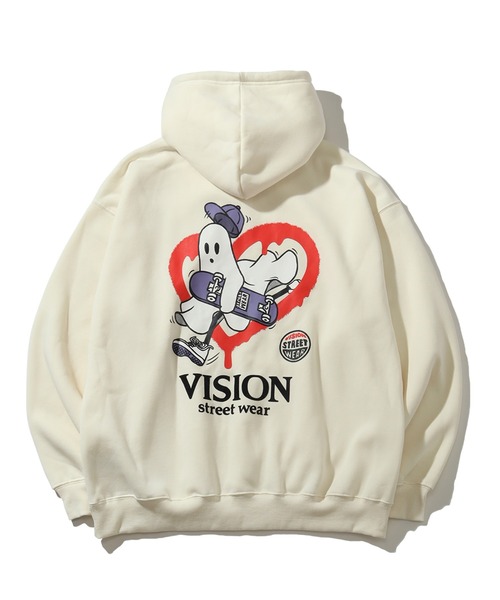 THE MARX RE CREATION(ザマルクスリクリエーション)の「【VISION STREET WEAR/ヴィジョンストリートウェア】裏起毛 フェルトプリント ゴースト プルオーバーパーカー(パーカー・メンズ・ブルーグレー/ブラック/オフホワイト・LL/L/M)」の7枚目の写真