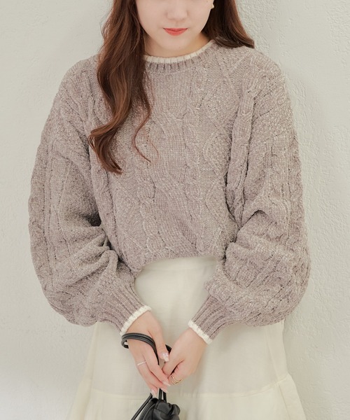 Another Branch olive des olive（アナザーブランチオリーブデオリーブ）の「ベロアケーブルニットＰＯ（ニット/セーター・レディース・ラベンダー/グレー/アイボリー/サックスブルー・FREE）」の3枚目の写真