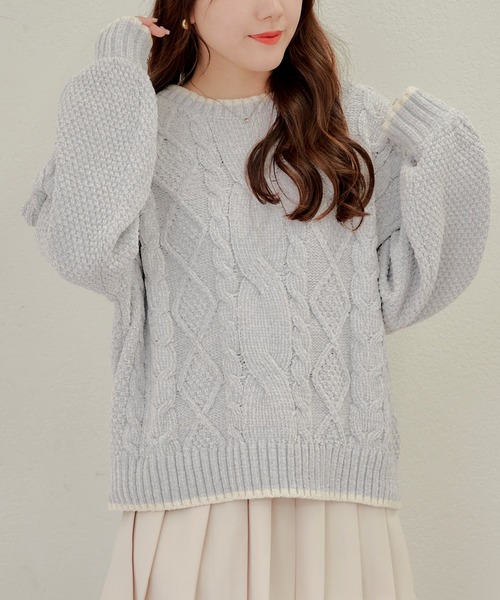 Another Branch olive des olive（アナザーブランチオリーブデオリーブ）の「ベロアケーブルニットＰＯ（ニット/セーター・レディース・ラベンダー/グレー/アイボリー/サックスブルー・FREE）」の4枚目の写真