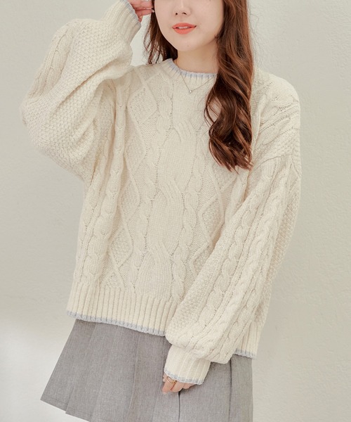 Another Branch olive des olive（アナザーブランチオリーブデオリーブ）の「ベロアケーブルニットＰＯ（ニット/セーター・レディース・ラベンダー/グレー/アイボリー/サックスブルー・FREE）」の2枚目の写真