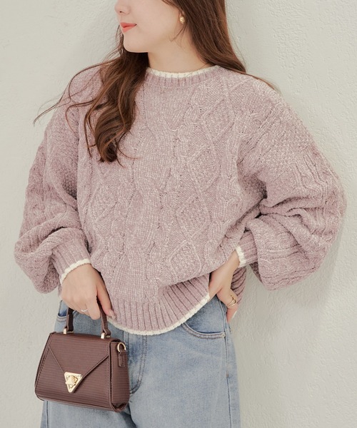 Another Branch olive des olive（アナザーブランチオリーブデオリーブ）の「ベロアケーブルニットＰＯ（ニット/セーター・レディース・ラベンダー/グレー/アイボリー/サックスブルー・FREE）」の13枚目の写真