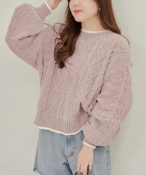 Another Branch olive des olive（アナザーブランチオリーブデオリーブ）の「ベロアケーブルニットＰＯ（ニット/セーター・レディース・ラベンダー/グレー/アイボリー/サックスブルー・FREE）」の14枚目の写真