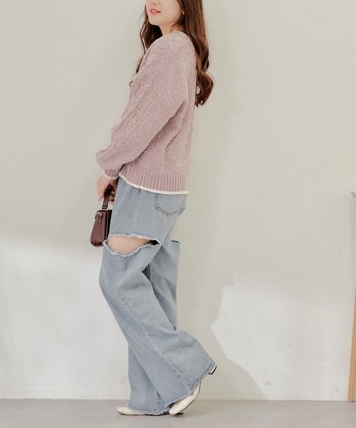 Another Branch olive des olive（アナザーブランチオリーブデオリーブ）の「ベロアケーブルニットＰＯ（ニット/セーター・レディース・ラベンダー/グレー/アイボリー/サックスブルー・FREE）」の18枚目の写真