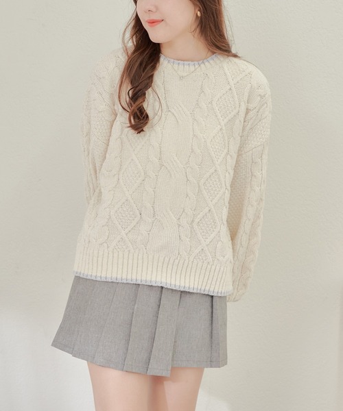 Another Branch olive des olive（アナザーブランチオリーブデオリーブ）の「ベロアケーブルニットＰＯ（ニット/セーター・レディース・ラベンダー/グレー/アイボリー/サックスブルー・FREE）」の5枚目の写真