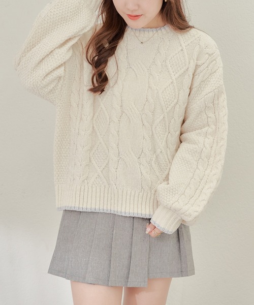 Another Branch olive des olive（アナザーブランチオリーブデオリーブ）の「ベロアケーブルニットＰＯ（ニット/セーター・レディース・ラベンダー/グレー/アイボリー/サックスブルー・FREE）」の6枚目の写真