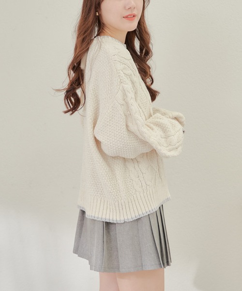 Another Branch olive des olive（アナザーブランチオリーブデオリーブ）の「ベロアケーブルニットＰＯ（ニット/セーター・レディース・ラベンダー/グレー/アイボリー/サックスブルー・FREE）」の7枚目の写真