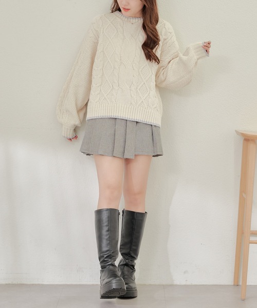 Another Branch olive des olive（アナザーブランチオリーブデオリーブ）の「ベロアケーブルニットＰＯ（ニット/セーター・レディース・ラベンダー/グレー/アイボリー/サックスブルー・FREE）」の9枚目の写真