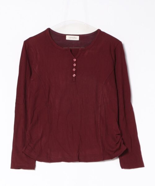 aimoha（アイモハ）の「Vネックヘンリートップス（Tシャツ/カットソー・レディース・ネイビー/ベージュ/ワインレッド/ホワイト/ブラック/グレー・FREE）」の6枚目の写真