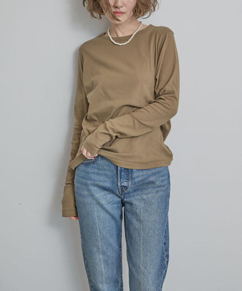 OUTDOOR PRODUCTS(アウトドアプロダクツ)の「追加2 シアーリブルーズロンTEE(Tシャツ/カットソー・レディース・ホワイト/オレンジ/カーキ・FREE)」の2枚目の写真