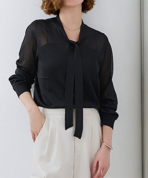 UR'S（ユアーズ）の「シアーボウタイニット（ニット/セーター・レディース・グレー系その他/ホワイト系その他/ブラック系その他・L/M/S）」の3枚目の写真