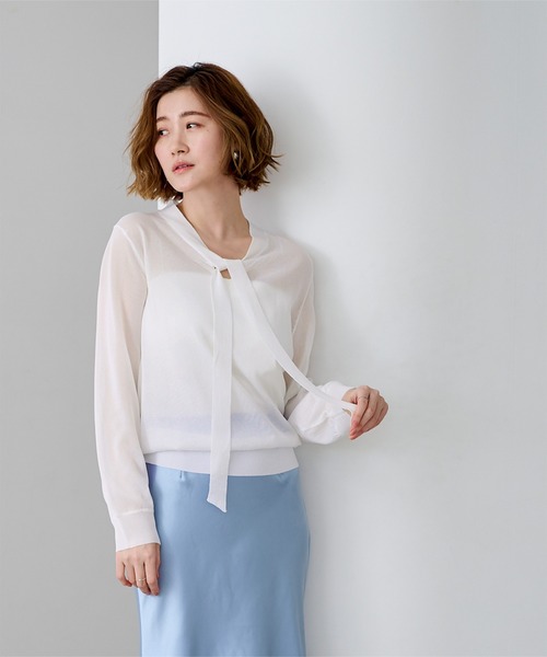 UR'S（ユアーズ）の「シアーボウタイニット（ニット/セーター・レディース・グレー系その他/ホワイト系その他/ブラック系その他・L/M/S）」の12枚目の写真