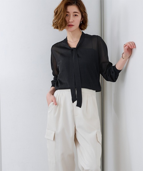 UR'S（ユアーズ）の「シアーボウタイニット（ニット/セーター・レディース・グレー系その他/ホワイト系その他/ブラック系その他・L/M/S）」の15枚目の写真