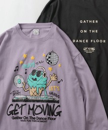 【0】【MOGMOG/モグモグ】アイスクリーム&ハンバーガー イラスト 発泡&バックプリント ビッグシルエット ロングスリーブTシャツ/ロンT/フードキャラクター