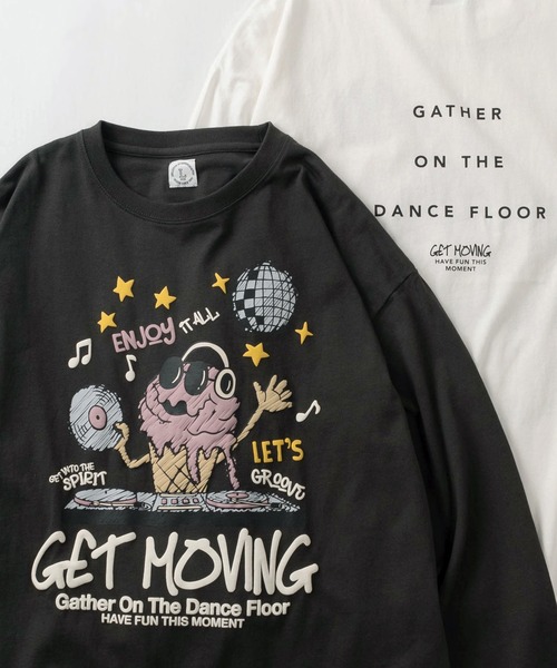 make a ray!(メイク ア レイ!)の「【0】【MOGMOG/モグモグ】アイスクリーム&ハンバーガー イラスト 発泡&バックプリント ビッグシルエット ロングスリーブTシャツ/ロンT/フードキャラクター(Tシャツ/カットソー・メンズ・ネイビー/ラベンダー/ホワイト/グリーン/ホワイト系その他/チャコールグレー・M/L)」の4枚目の写真