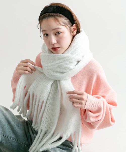 BATONER フリンジビッグマフラー BATONER＞ FRINGE MUFFLER SHORT/フリンジマフラー