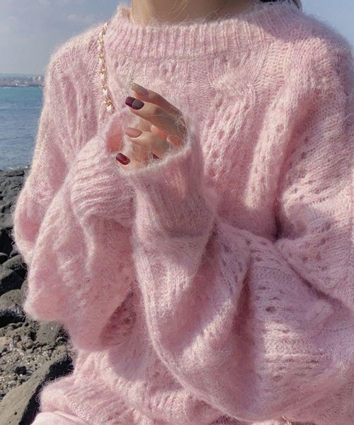 meJane（ミージェーン）の「モヘアライク 透かし編みニットプルオーバー（ニット/セーター・レディース・ホワイト/ピンク・FREE）」の12枚目の写真