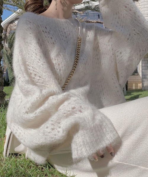 meJane（ミージェーン）の「モヘアライク 透かし編みニットプルオーバー（ニット/セーター・レディース・ホワイト/ピンク・FREE）」の16枚目の写真