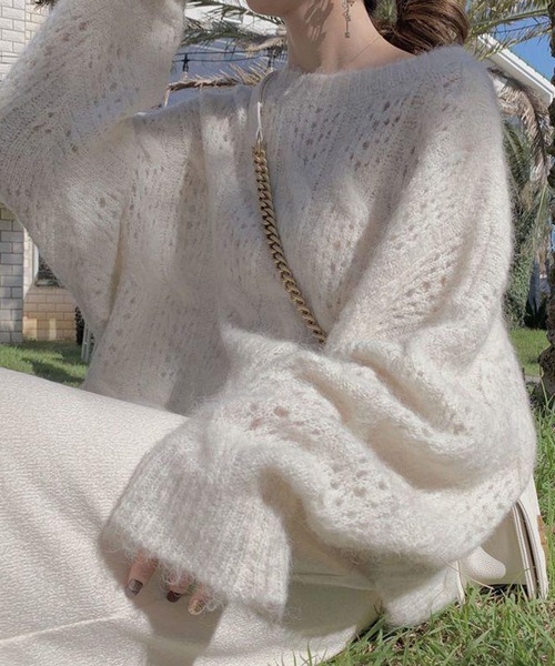 meJane（ミージェーン）の「モヘアライク 透かし編みニットプルオーバー（ニット/セーター・レディース・ホワイト/ピンク・FREE）」の17枚目の写真