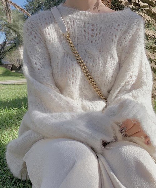 meJane（ミージェーン）の「モヘアライク 透かし編みニットプルオーバー（ニット/セーター・レディース・ホワイト/ピンク・FREE）」の18枚目の写真