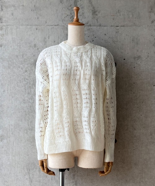 meJane（ミージェーン）の「モヘアライク 透かし編みニットプルオーバー（ニット/セーター・レディース・ホワイト/ピンク・FREE）」の5枚目の写真