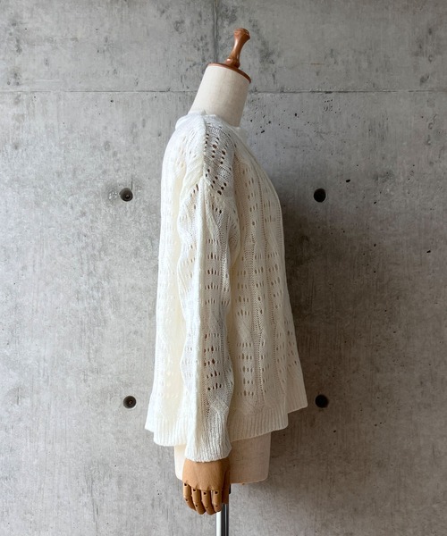 meJane（ミージェーン）の「モヘアライク 透かし編みニットプルオーバー（ニット/セーター・レディース・ホワイト/ピンク・FREE）」の6枚目の写真