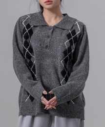 DAY CLOSET（デイ クローゼット）の「レディース 長袖アーガイル柄ポロリブニットセーター（ニット/セーター）」