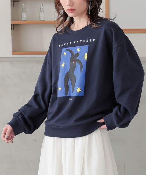 n'OrLABEL（ノアールレーベル）の「『絵画プリントスウェット』（スウェット・レディース・チャコール/ネイビー/杢グレー・2/1）」の3枚目の写真