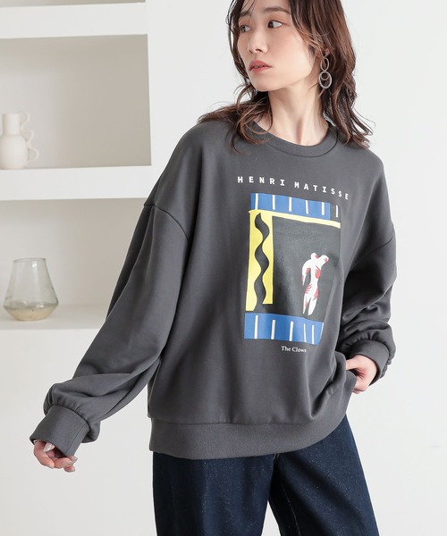 n'OrLABEL（ノアールレーベル）の「『絵画プリントスウェット』（スウェット・レディース・チャコール/ネイビー/杢グレー・2/1）」の2枚目の写真