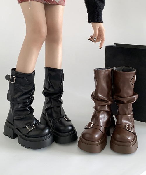 Miniministore(ミニミニストア)の「ショートブーツ 厚底カバーミドルブーツ(ブーツ・レディース・ブラウン/ブラック・23.0cm/22.5cm/24.5cm/23.5cm/24.0cm)」の3枚目の写真