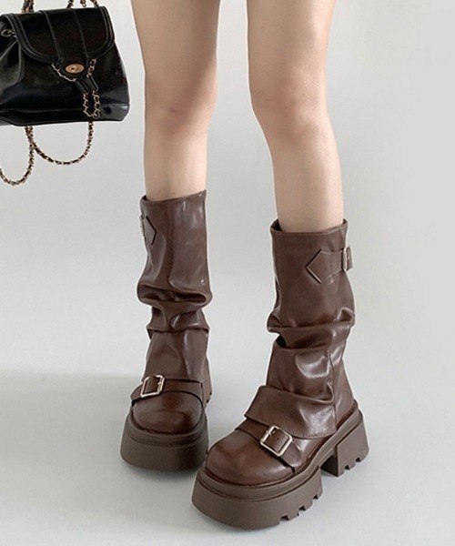 Miniministore(ミニミニストア)の「ショートブーツ 厚底カバーミドルブーツ(ブーツ・レディース・ブラウン/ブラック・23.0cm/22.5cm/24.5cm/23.5cm/24.0cm)」の11枚目の写真