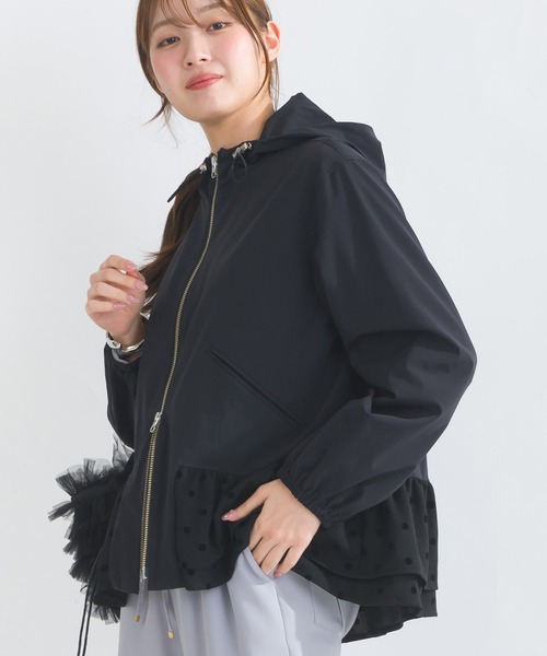 PICCIN PERLA（ピッチンペルラ）の「裾ドットフリル テフロン加工パーカー（パーカー・レディース・ブラック・M）」の4枚目の写真