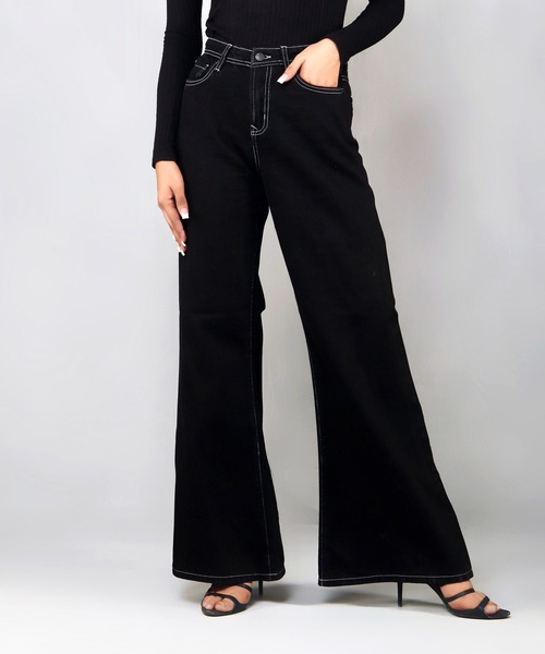 London Denim（ロンドンデニム）の「London Denim (Chelsea) Ultra Flare cut / ウルトラ ワイド ブーツカット フレア－ バギーパンツ（デニムパンツ・レディース・グレー系その他/ブラック・LL/S/M/L）」の2枚目の写真