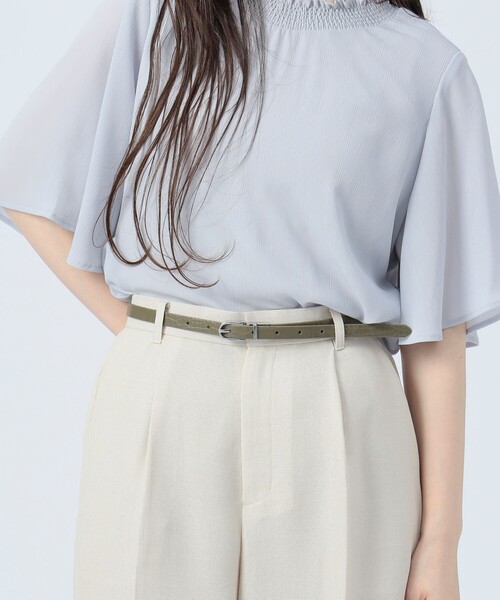 BEAMS HEART(ビームスハート)の「細幅 クロコ リバー ベルト(ベルト・レディース・ブラック/オリーブ/シルバー・ONE SIZE)」の1枚目の写真