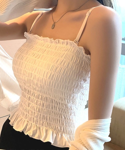 MASHIRO(マシロ)の「【MASHIRO】ギャザーフリルキャミトップ/ブラトップ パッド付き(MA/EK99)(キャミソール・レディース・ホワイト/ブラック/グレー・FREE)」の10枚目の写真