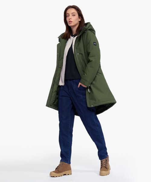 AIGLE(エーグル)の「防水 透湿 防風 GORE-TEX ゴアテックス ダックダウンフーデッドジャケット RP(ダウンジャケット/コート・レディース・モスグリーン/ブラック・38/36/34/40)」の11枚目の写真