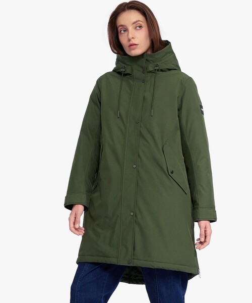 AIGLE(エーグル)の「防水 透湿 防風 GORE-TEX ゴアテックス ダックダウンフーデッドジャケット RP(ダウンジャケット/コート・レディース・モスグリーン/ブラック・38/36/34/40)」の12枚目の写真