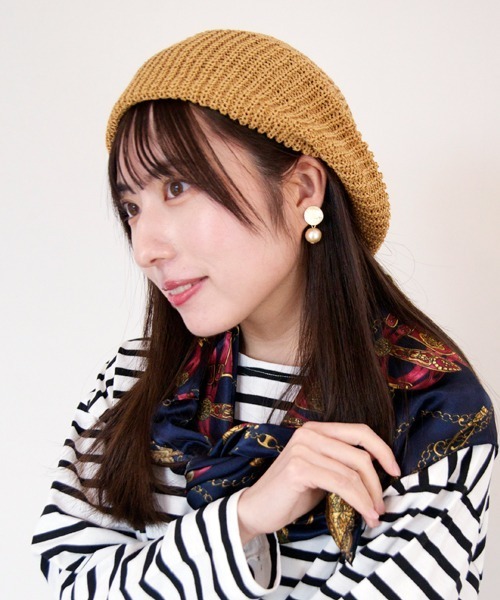 polcadot（ポルカドット）の「PAPER YARN BERET/軽くてシンプル編みベレー帽（ハンチング/ベレー帽・レディース・ブラック/パープル/グレイッシュベージュ/キャメル・FREE）」の4枚目の写真