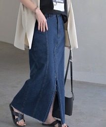 すらっと美脚 スリットデニムロングスカート